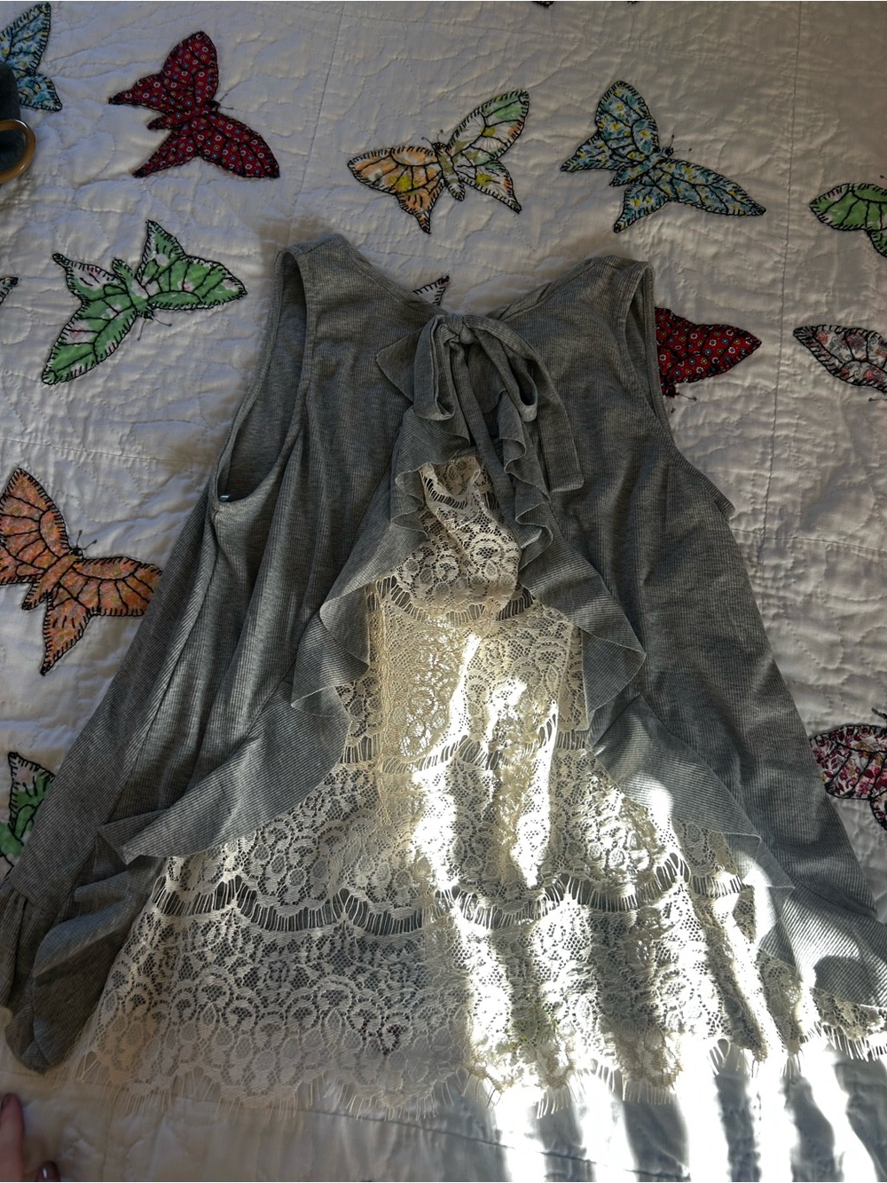 Umgee Grey Ruffle Lace Tank Top - Picture 2 of 3